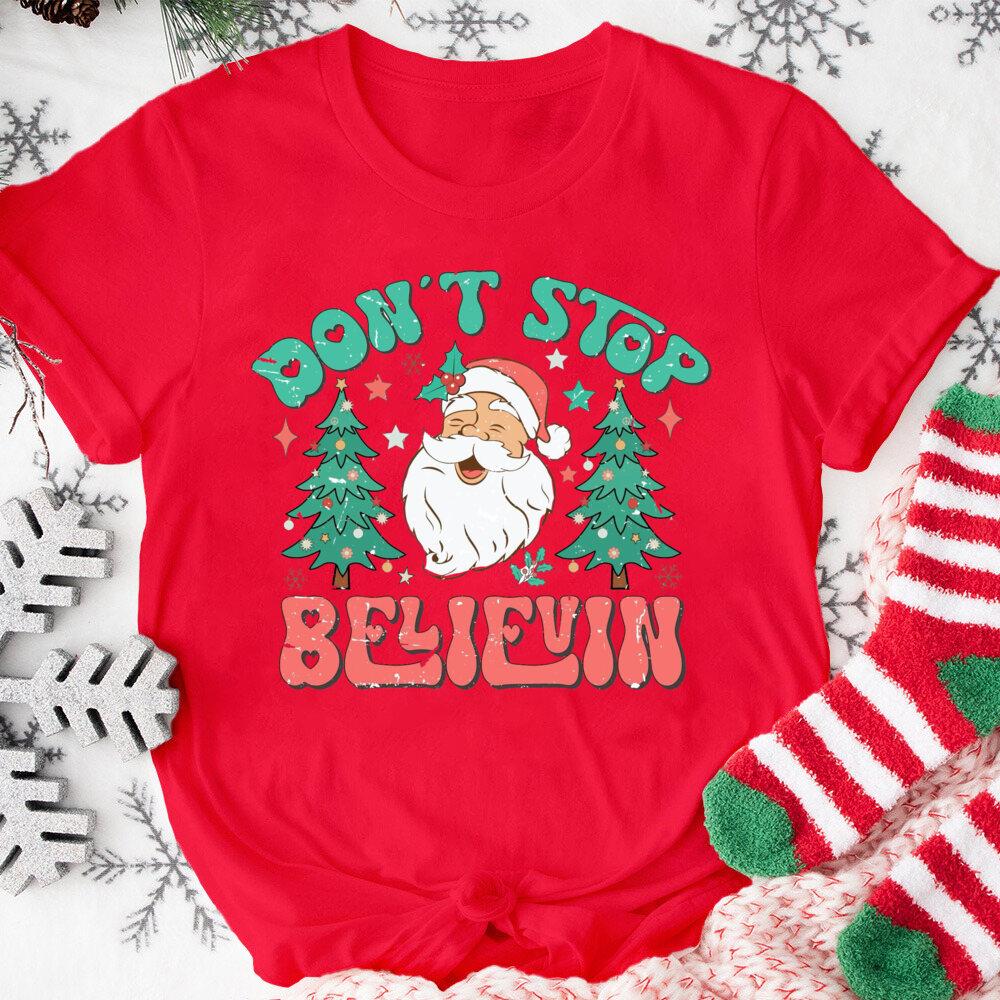 Merry Christmas Women Tshirts Santa Claus Pattern Short Sleeves Xmas Printed Summer Fashion Women Tops Casual Clothing