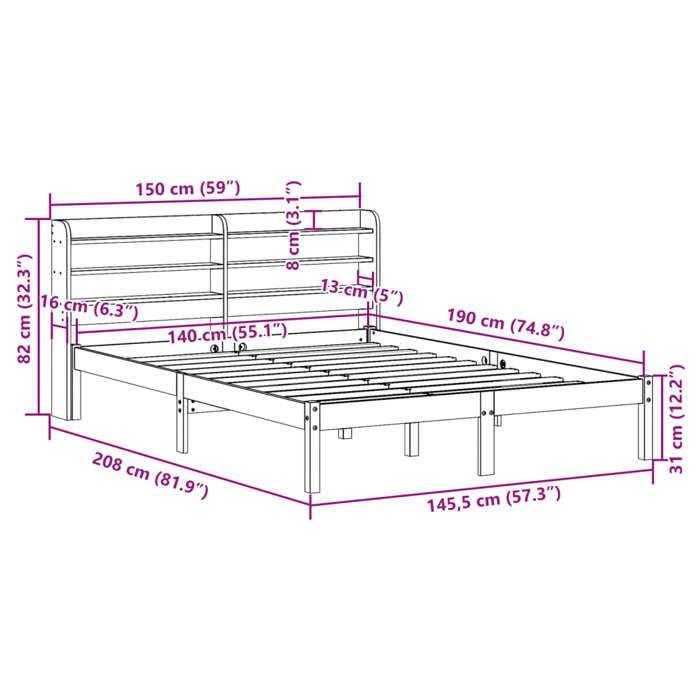 VidaXL Cadre de lit avec tête de lit cire marron 140x190cm bois de pin, lit, cadre de lit en bois massif, meuble de chambre 3306555