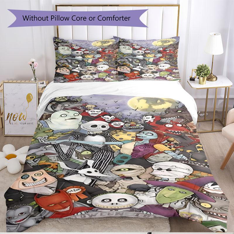 3pcs Duvet Cover Set (1*Duvet Cover + 2*Pillowcase, Without Core), The Nightmare Before Christmas Print Soft All‑Season Bedding Set, Home Bedroom Deco