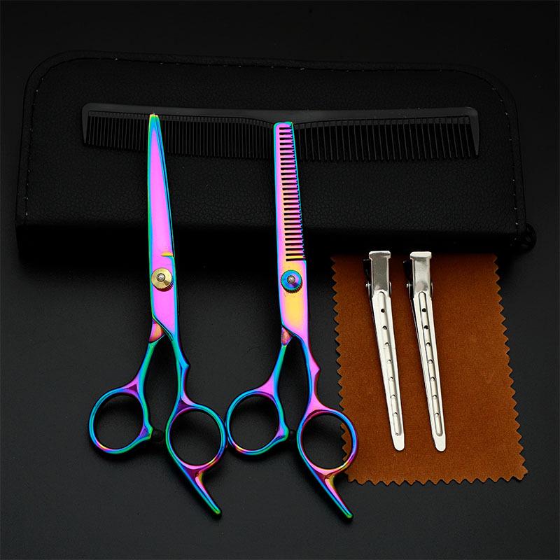 Multi-Color Hairdressing Scissor Set: Flat & Tooth Scissors for Salon Use