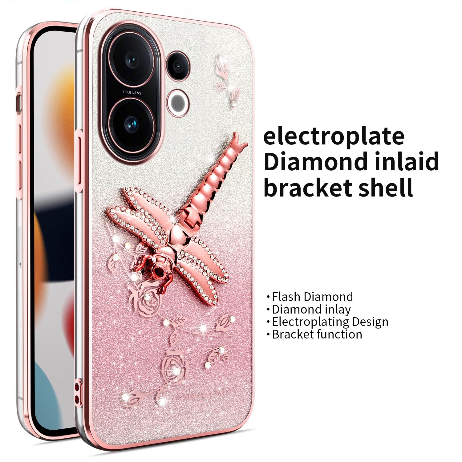 

KADEM For vivo S30 5G Case Dragonfly Kickstand TPU Flowers Glitter Phone Cover Pink