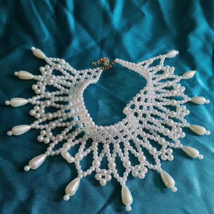 Elegant Layered Pearls Shoulder Necklace Choker for Women Proms Party Wedding Dresses Beaded Shawl Body Jewelry Collar