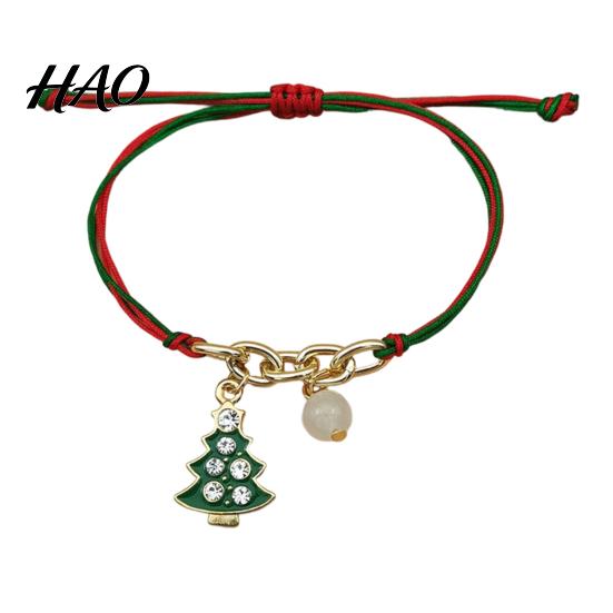 Stackable Festive Wrist Jewelry Christmas Bracelets, Red Green String Bracelet, Adjustable Charm Bracelet Webbing with Glow in The Dark Bead for Women