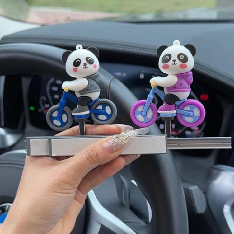 Car Automatic Sliding Cute Cartoon Ornament Cycling Panda Figurines Auto Interior Dashboard Center Console Decors
