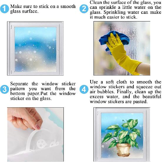 Whaline 6 Sheet Potted Plant Window Clings Hanging Vine Plant Eucalyptus Leaves Reble Window Decals for Home School Office Spring Summer Party