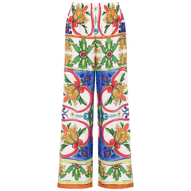2024 European & American Women's Enamel Print Ruffle Swimsuit Set