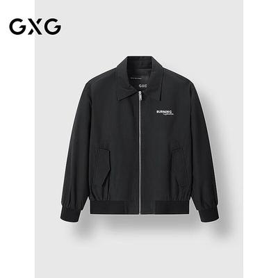 GXG Men's Dark Pattern Back Letter Bomber Jacket Lapel Coat