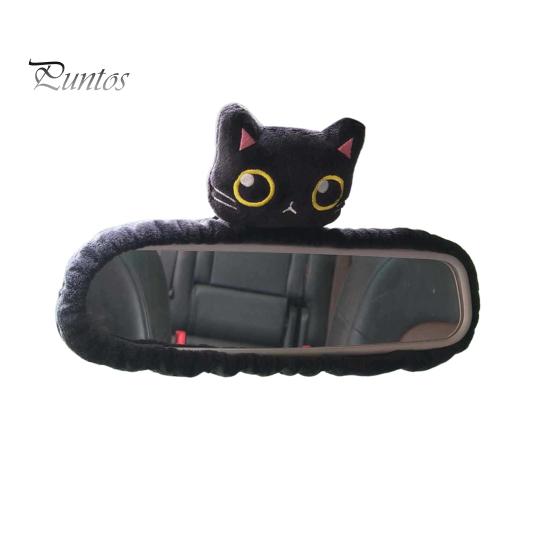 Car Interior Rearview Mirror Cover Black Cat with Elastic Band Four Seasons Universal Auto Theme SUV Truck Rear View Plush Decoration Accessories