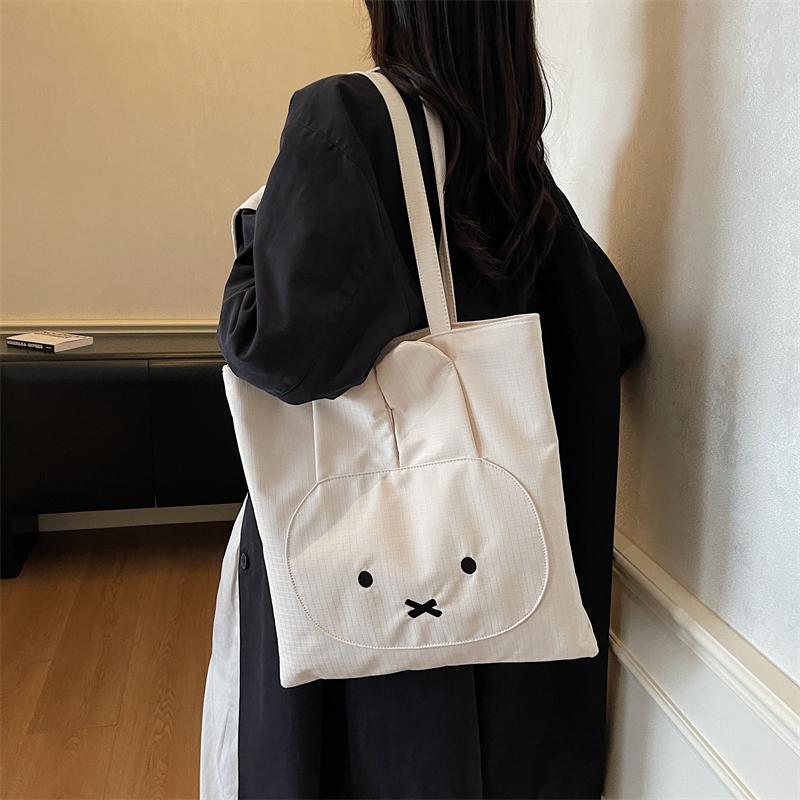 Student Cartoon Shoulder Bag Women's Large Capacity Solid Color Tote Bag