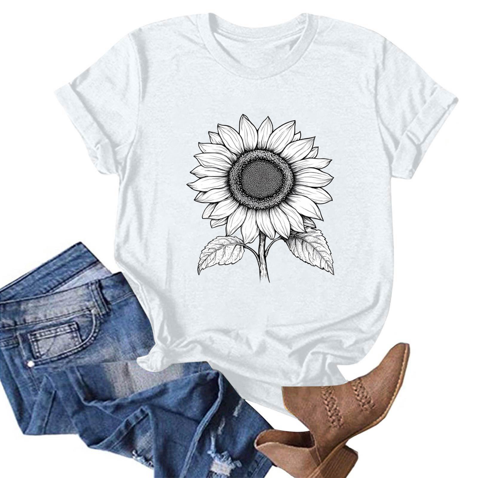 

Жіночий модний повсякденний пуловер з принтом і круглим вирізом, футболка з короткими рукавами XL білий