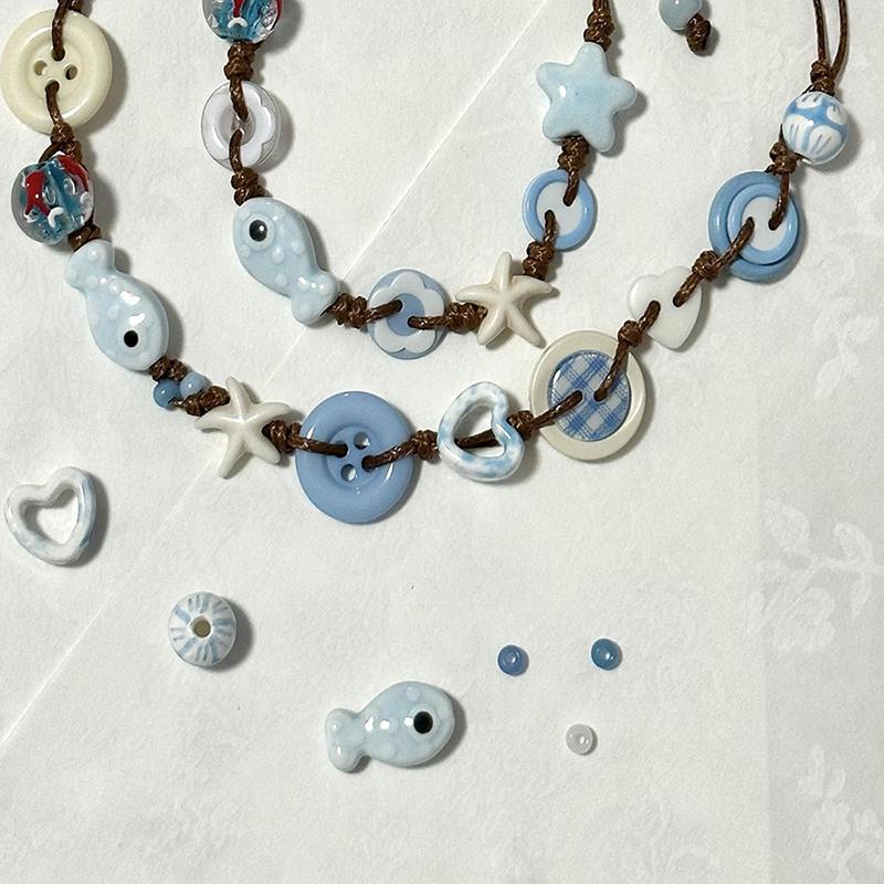 Boho Ceramic Beaded Bracelet, Woven Fish Star Design Holiday Style Jewelry Accessories for Women