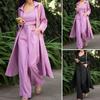 3 Pcs/Set Women Tops Pants Coat Set Solid Color Deep V Neck