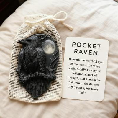 Raven Pocket Hug with Positive Card Emotional Support Crow Pocket Token Bird Decoration Inspirational Encouragement Gift