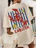 Lemonlobster Print Tshirts For Wounisex Summer Vacation Beach Cotton Tshirts Loose Oversized Street Tees Y2k Couple Beach Tops