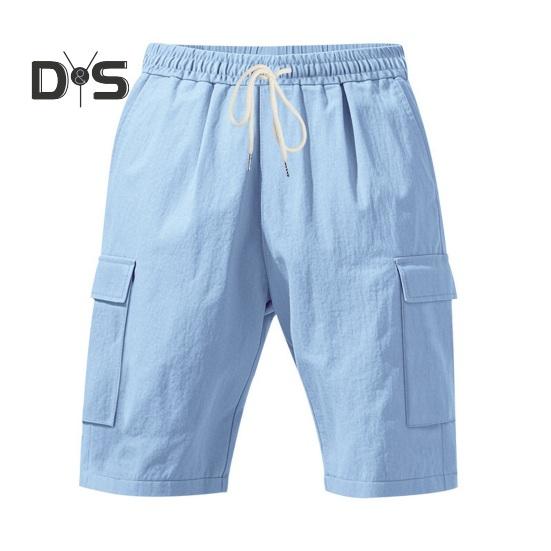 Pantaloni scurți de vară pentru bărbați, de culoare solidă, ocazional, în stil obișnuit, cu curele elastice, șnururi, respirabili