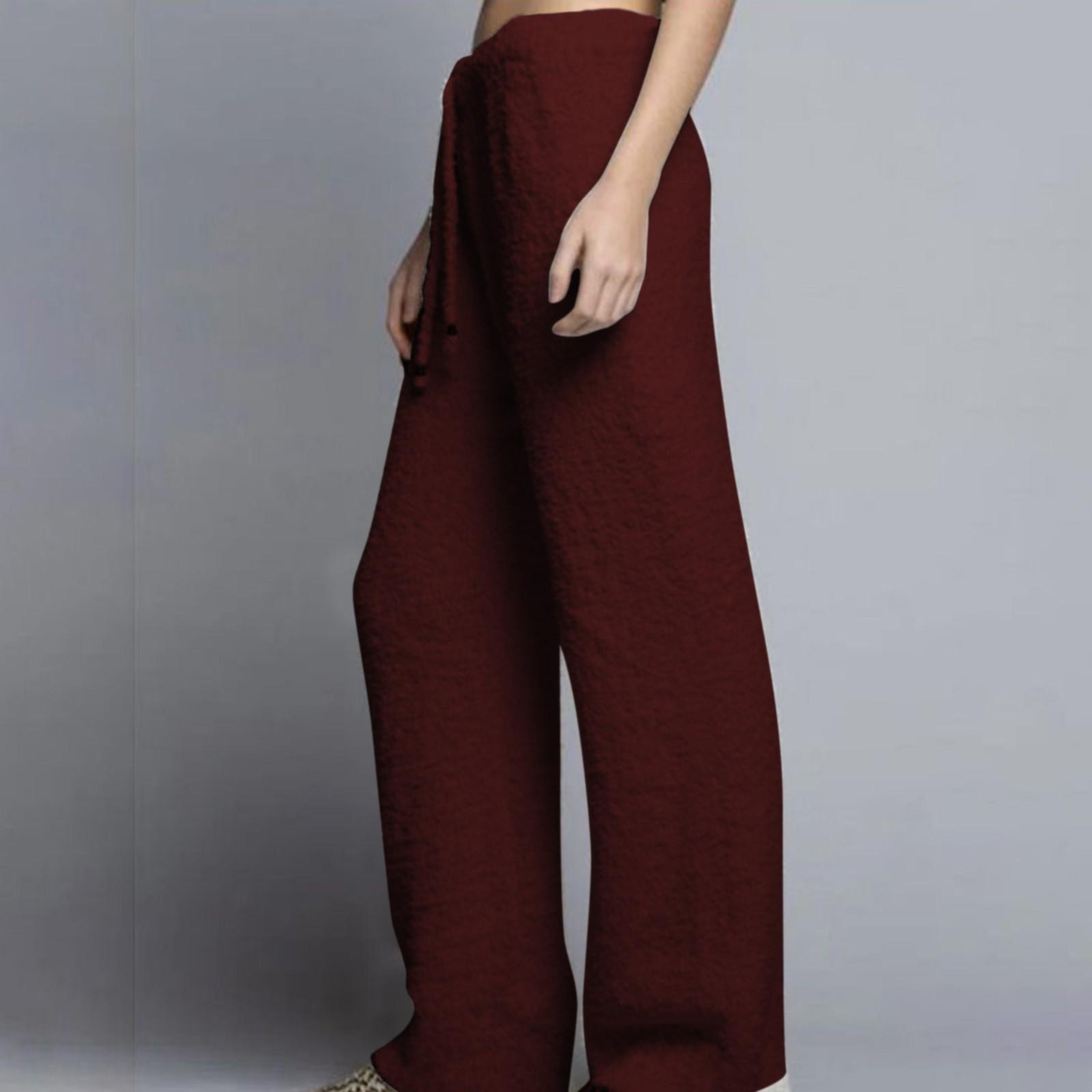 

Женские модные однотонные свободные удобные теплые плюшевые брюки со шнурком для отдыха XL винный