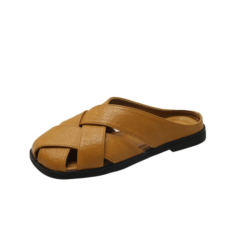 

Retro hollow woven bag head slippers women s outer wear 2025 new one-pedal with skirt beach cool slippers 40 оранжевый