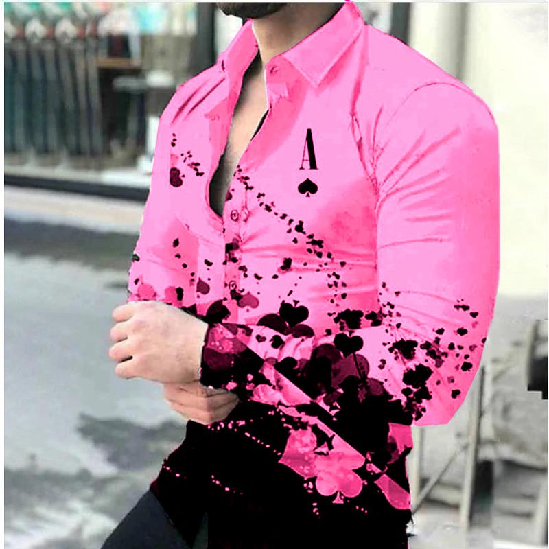 Men's Shirts Poker Black Pink White a Series of Men's New Casual Outdoor Party New 2024 Men's New Tops
