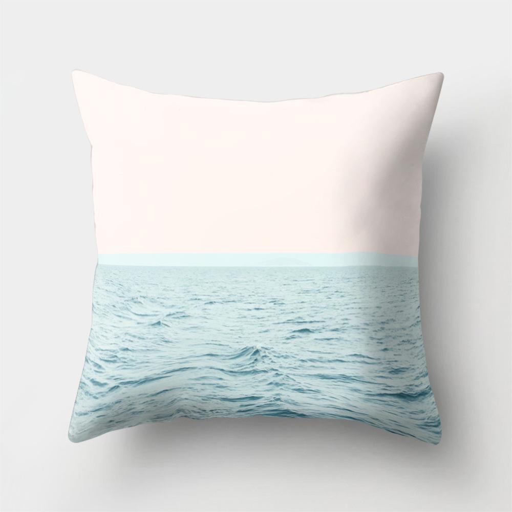 Sea Waves Beach Pillowcase Office Cushion Creative Home Car Lumbar Cushion Cover Sea View Pillow Cover Pillow Case 45X45Cm Seat