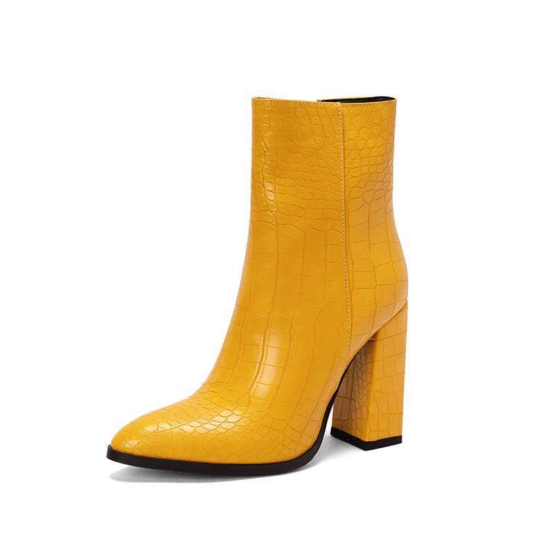 

Модные ковбойские сапоги для женщин, осенне-зимние ботильоны с острым носком из змеиной кожи, черные, белые, желтые, короткие туфли в стиле вестерн для женщин 39 жёлтый