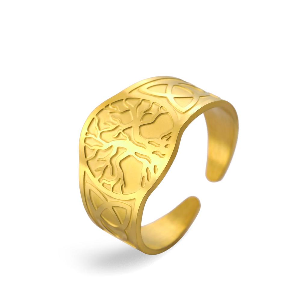 Dreamtimes Tree of Life Ring Adjustable Stainless Steel Yggdrasil Amulet Jewelry Gift for Men Women Vintage Religious