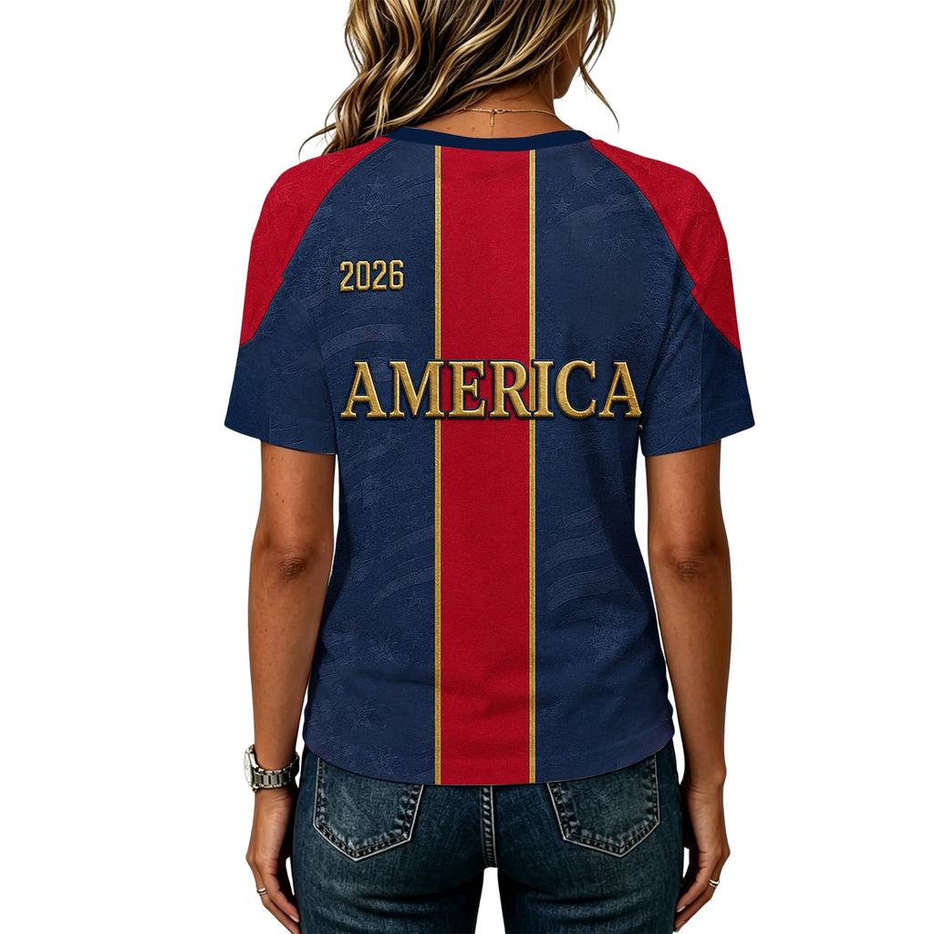 Dames V-hals T-shirt met Korte Mouwen en Letterprint voor Casual Dagelijks Gebruik