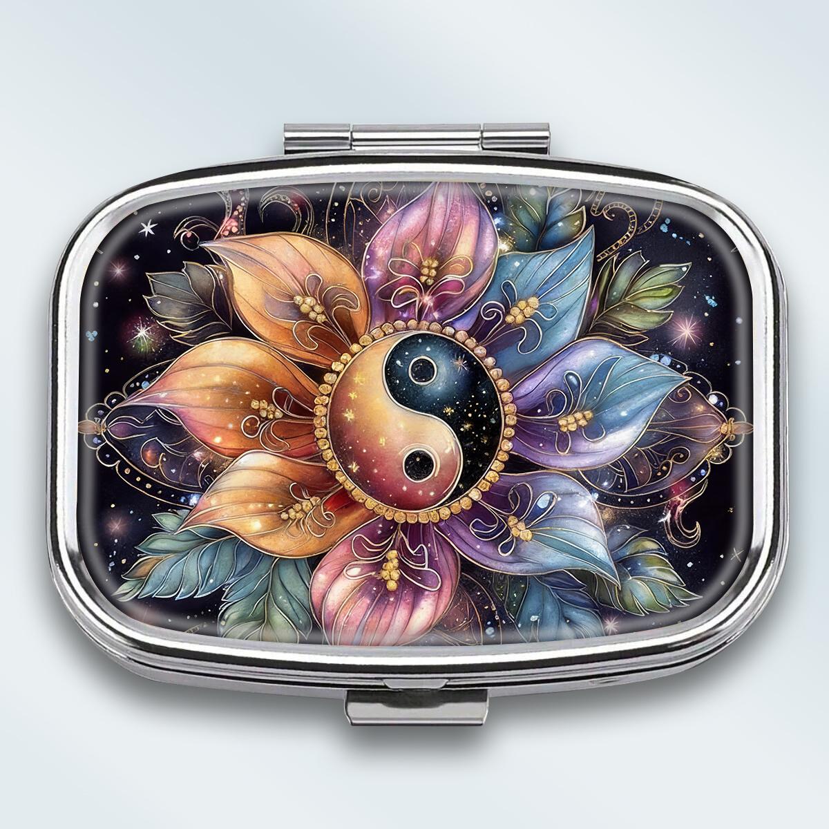 

Portable Pill Box with 2 Compartments, Mini Metal Medicine Organizer Case, Cute Printed Pill Container for Vitamins, Pills, Jewelry, Travel, Daily Use