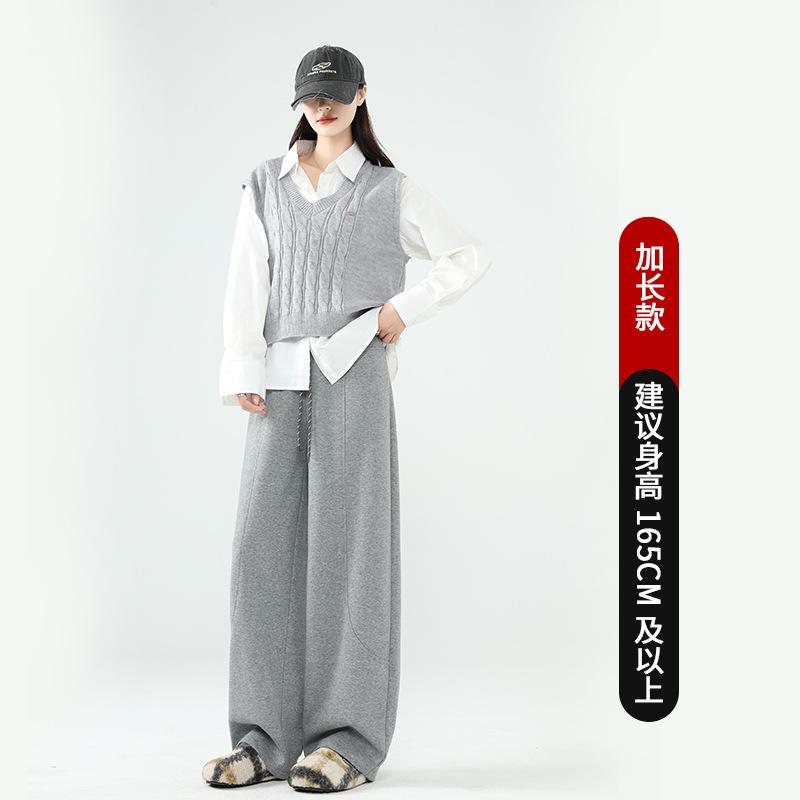 Scimitar pants women's new high-waisted sweatpants wide-leg banana pants straight-leg pants autumn and winter velvet sports pants