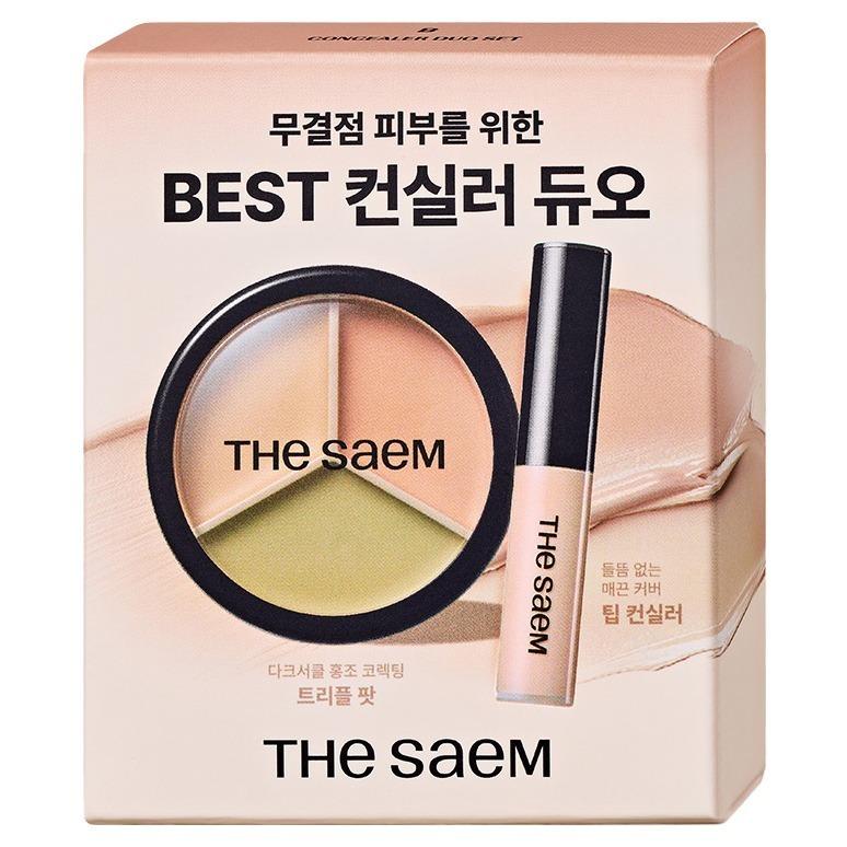 

The Saem Cover Perfection Concealer Duo Set - Triple Pot (03 Correct Up Beige) + Tip Concealer (1.0 Clear Beige) for Cool-Tone Skin Correction