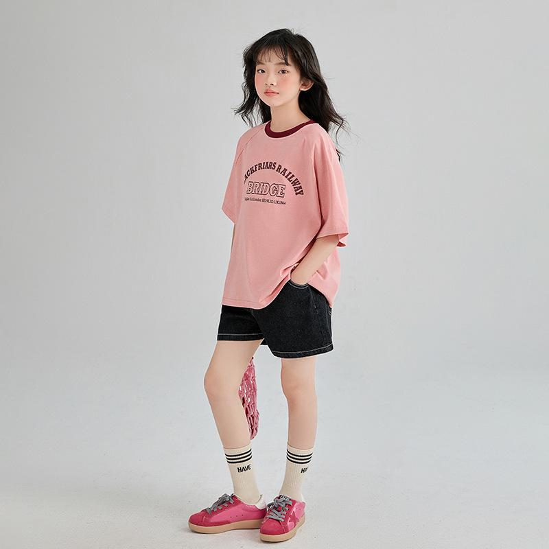 Girls' Summer 2025 Trendy Short Sleeve T-shirt - Thin Style for Big Kids