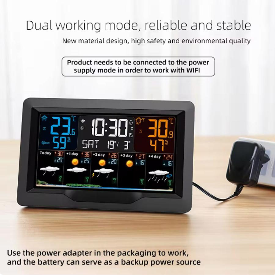 Tuya WIFI Smart Weather Station Temperature Humidity Meter Weather Forecast Indoor Outdoor Multifunctional Weather Alarm Clock