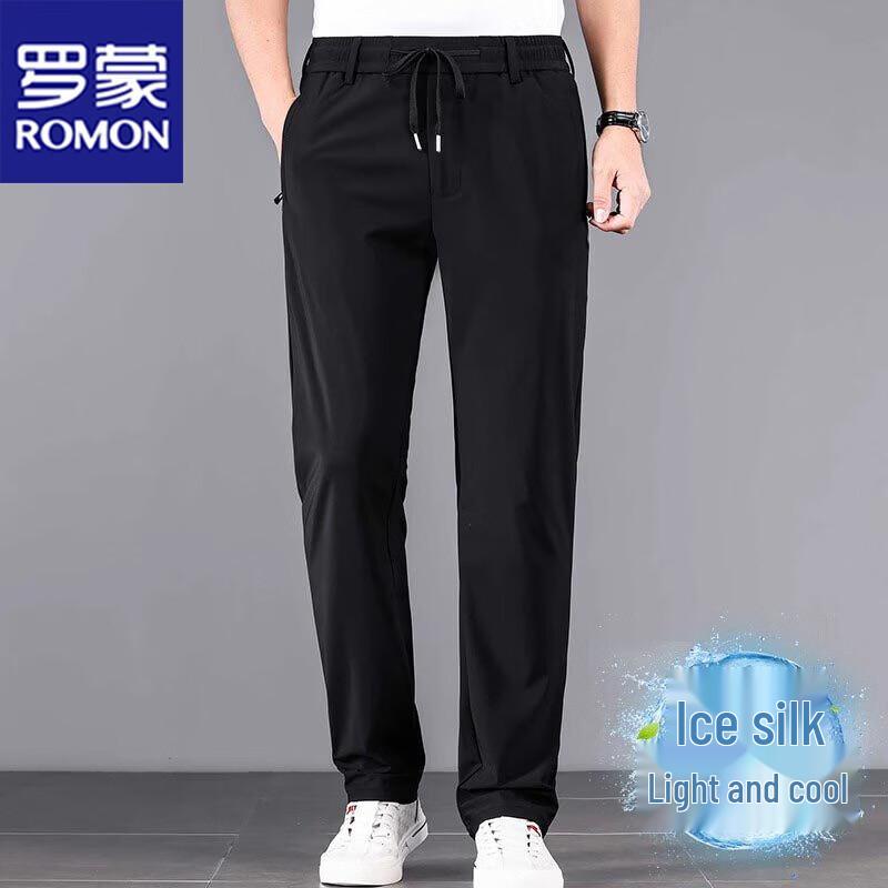 ROMON Men s Ice Silk Breathable Straight-Leg Casual Pants 2XL