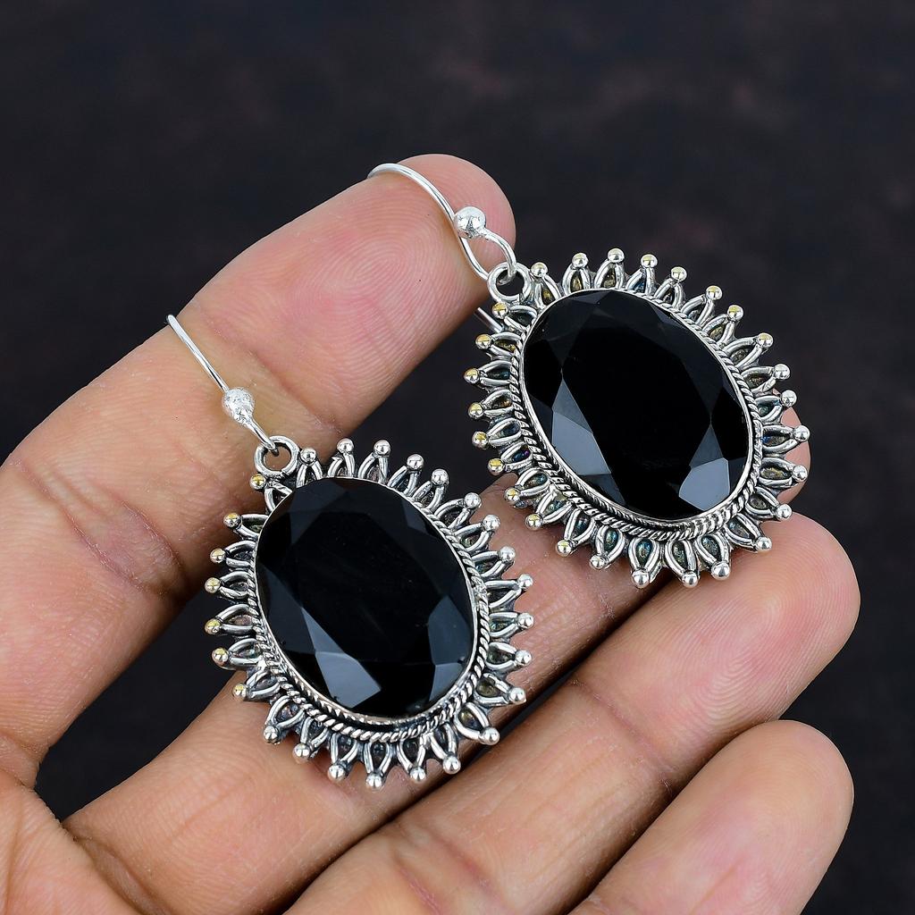 Faceted Black Onyx Earring 925 Sterling Silver Earring Genuine Gemstone Jewelry Handmade Brand New Earrings Designer Earring Gifts for Wife