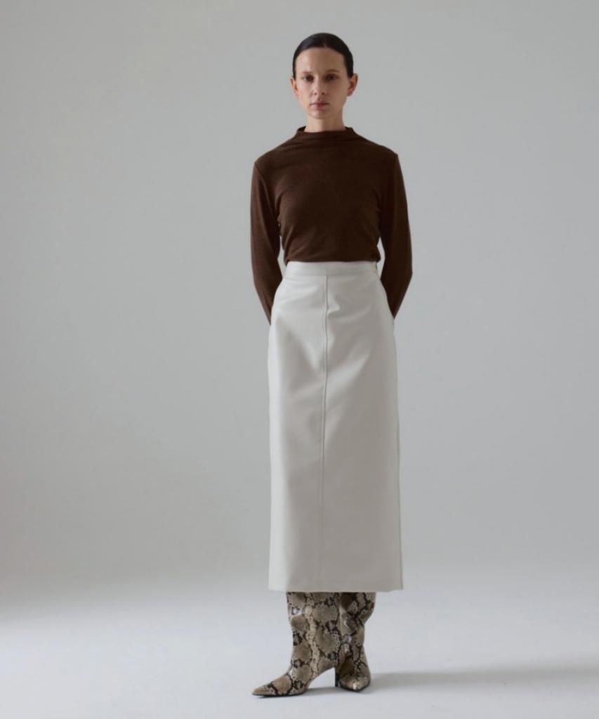 Owaiwai Leather Long Cutout Skirt_Cream