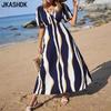 Women's Fashion Summer Spring Colour Block Print Short Sleeve V-Neck High Waist Casual Dresses