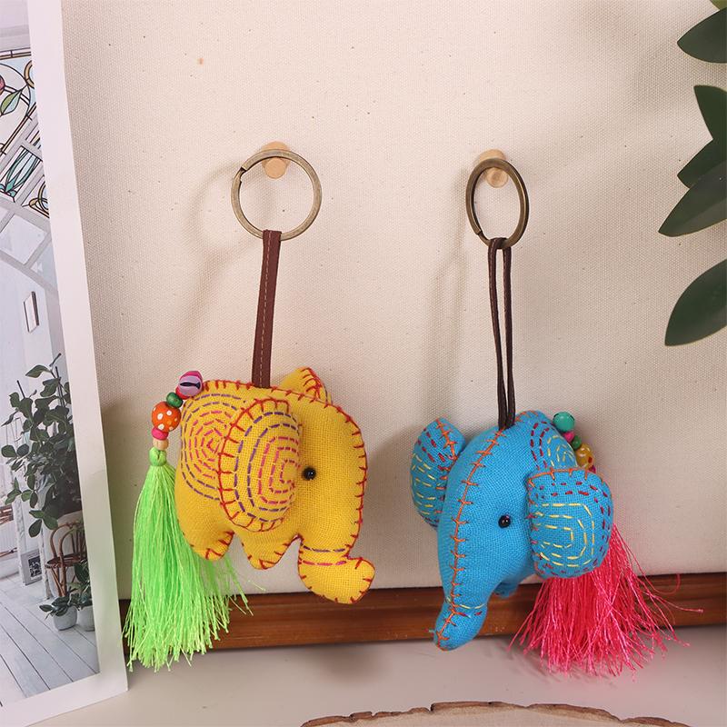 Ethnic Style Fabric Thai Embroidery Elephant Penddnt Keychain Cartoon Bag Hanging Gift