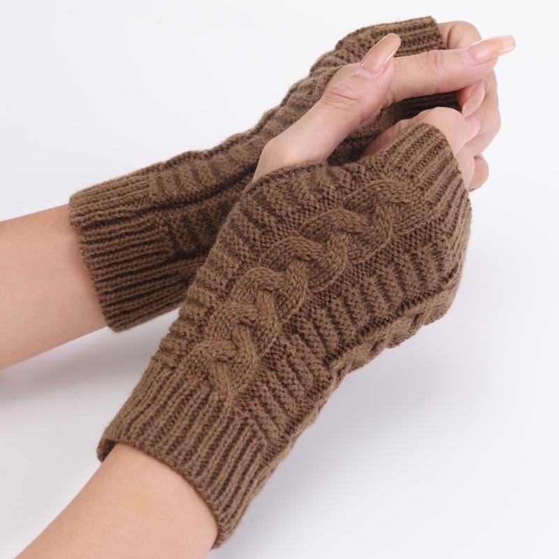 Women Stylish Hand Warmer Winter Gloves Arm Crochet Knitting Faux Wool Mitten Warm Fingerless Glove Twist Pattern Women Gloves