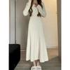 Apricot Long Sleeve Over-the-Knee Simple Thick Autumn Dress