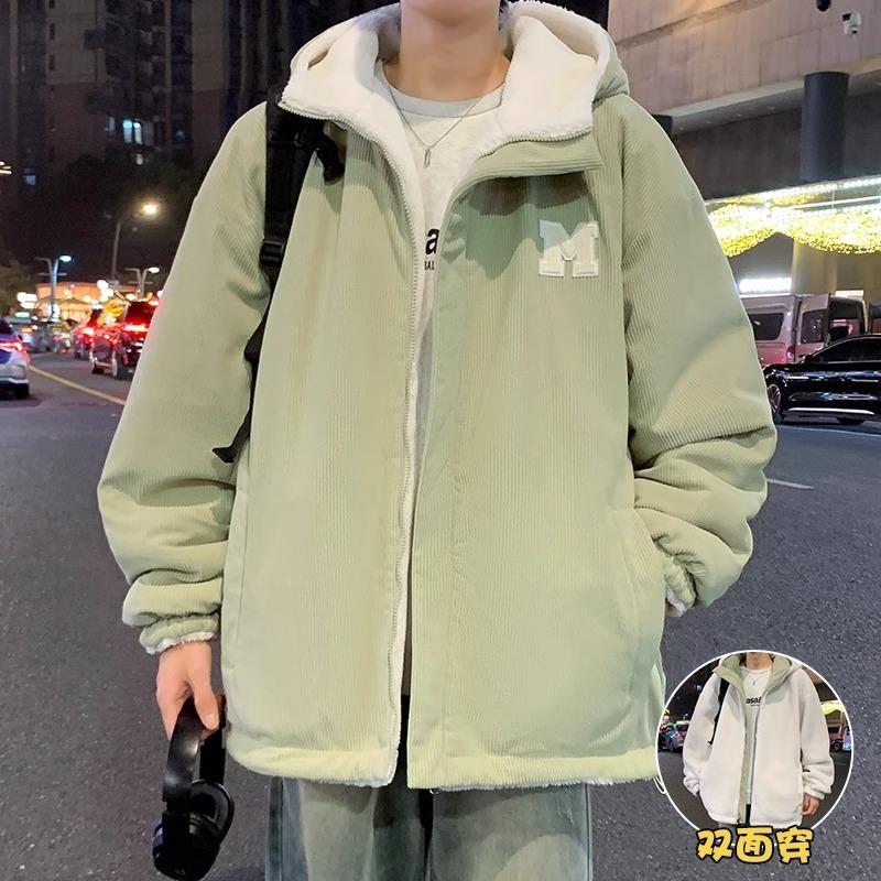 Lamb wool double-sided cotton-padded clothes, men's winter tide thickened warm and cold-proof cotton-padded clothes, new coats, cotton-padded jackets