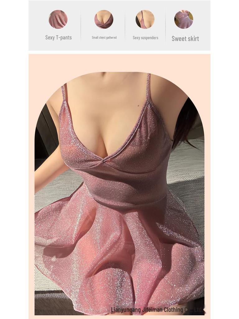 Rote heiße sexy Dessous: Glänzendes Nachtclubkleid & perspektivischer Nachthemd-Pyjama für Damen