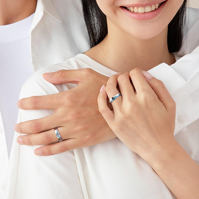 Shan Hai Qing Yuan Sterling Silver Couple Rings: Elegant Wedding Bands, Perfect Christmas Gift for a Girlfriend