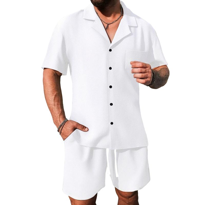 Set Camicia Estiva Uomo Casual Outdoor Tuta 2 Pezzi Ehome Abbigliamento Pigiama Comodo Traspirante Spiaggia Manica Corta Set