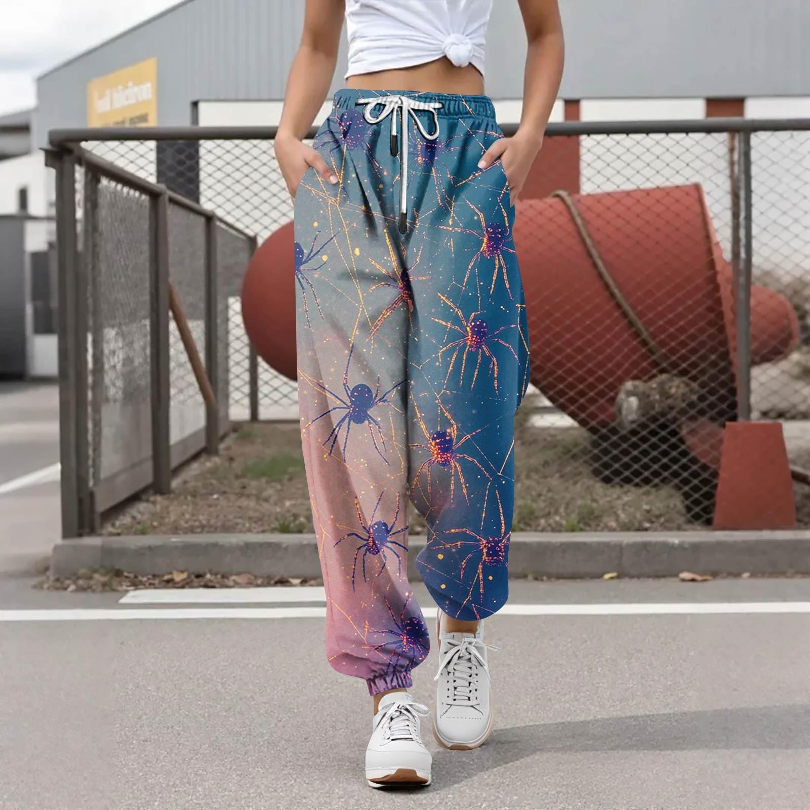 

Women s Casual Fashion Halloween Printed Leisure Pants Sweatpants Trousers Drawstring Elastic Waist Drawstring Drawstring Pants L синій