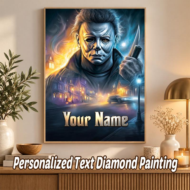 Halloween Michael Myers Custom Name Text 5D Diamond Painting Kit DIY Full Drill Diamond Art Decoration