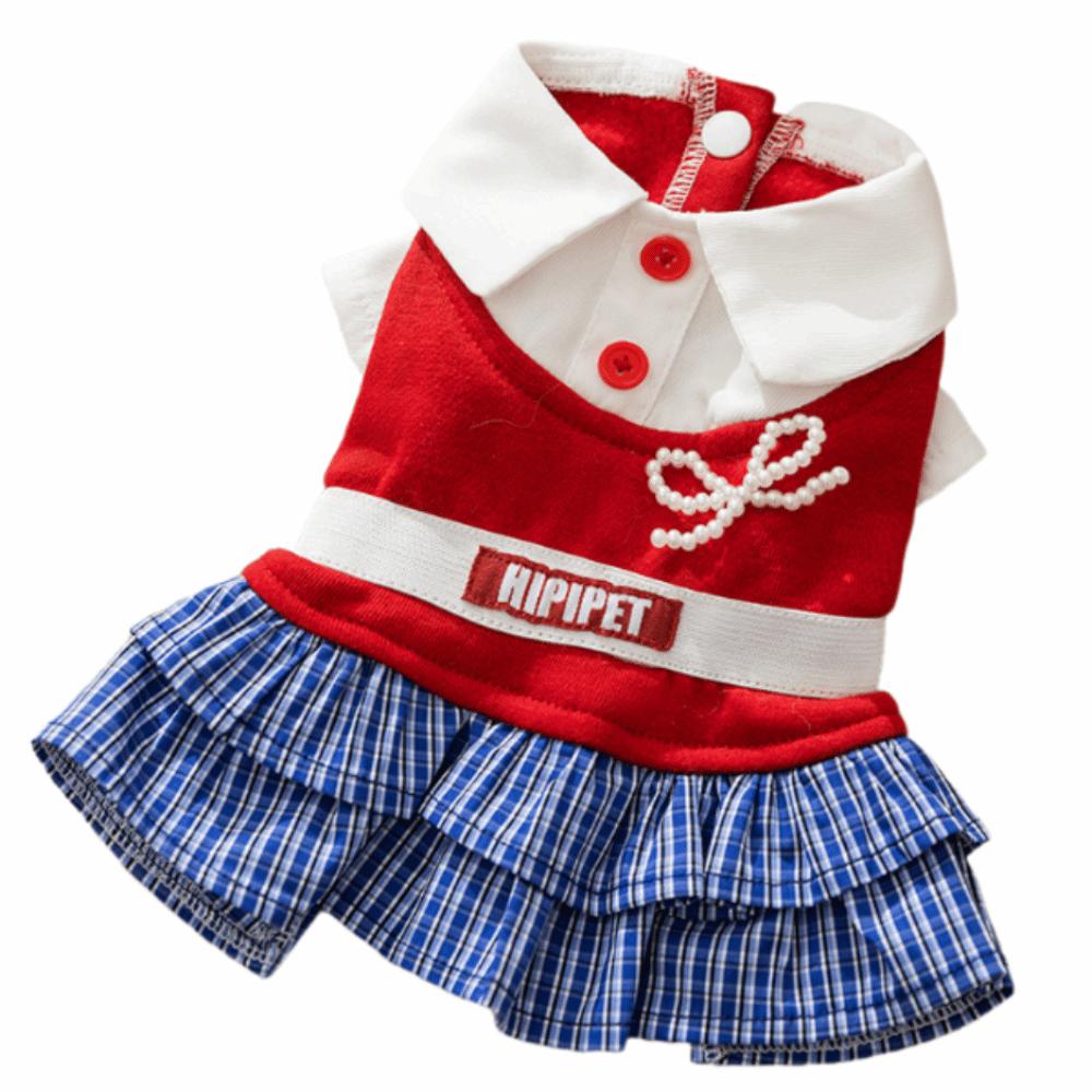 

Soft Cat Bowknot Dress Shirt Collar Puppy Pleated Skirt Pet Princess Skirts for Puppy Kittens XS красный