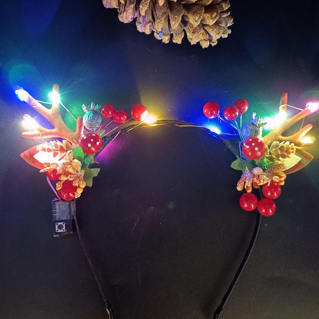 Glowing Reindeer Berry Antler Headband for Christmas & Halloween Parties
