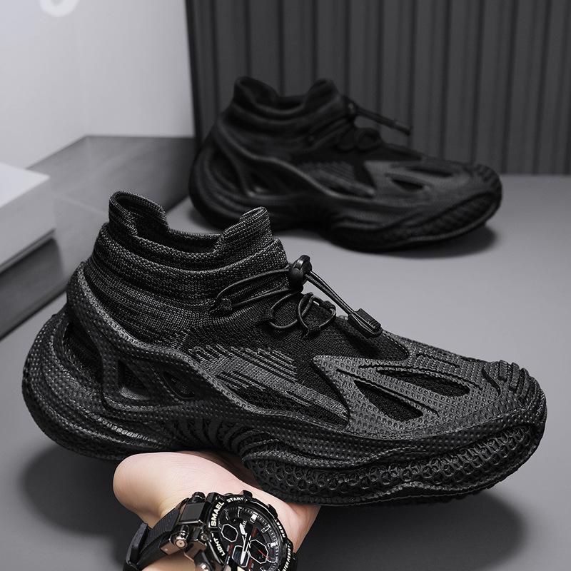 Men's Shoes Summer New Breathable Fly-woven Mesh Trend Elastic Band One Pedal Casual Platform Sports Dad Shoes