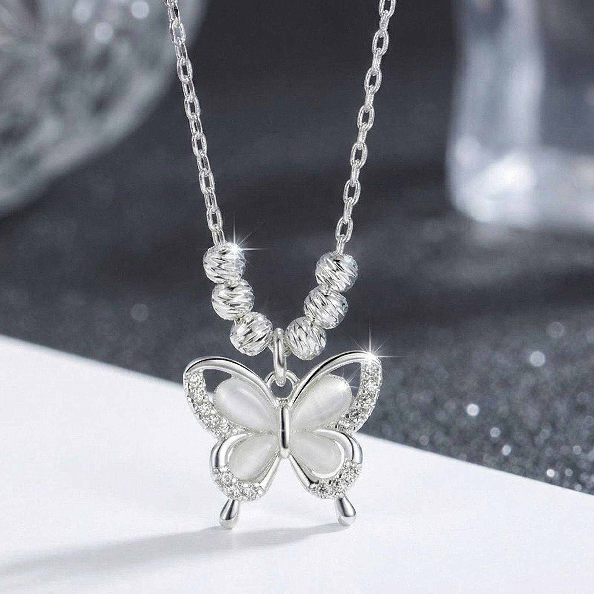 New Chinese opal butterfly necklace women s cold wind collarbone chain niche national style design fashion trendy item jewelry wholesale