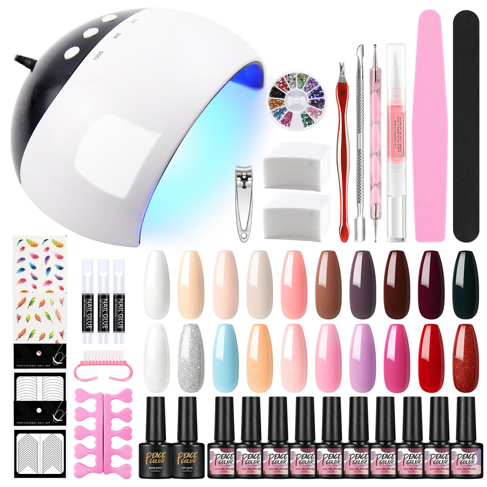 

PEACECOLOR, 20 цветов, гель-лак для ногтей, цветной гель для замачивания, с 24 Вт USB светодиодной лампой для ногтей и набором для обрезки ногтей для дизайна ногтей, набор «сделай сам»