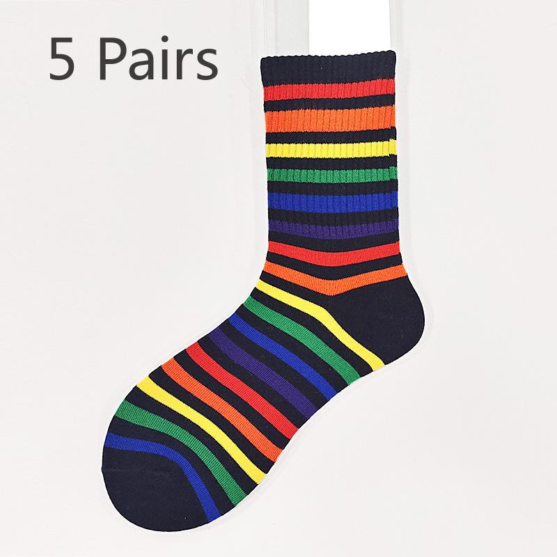 

5 пар женских полосатых универсальных дышащих носков-трубочек, впитывающих пот 5 Pairs чёрный